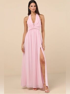 Marilina Light Pink Pleated Twist-Front Maxi Dress S NWT